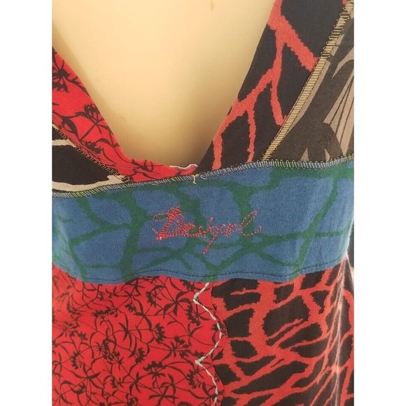 Desigual Designer Dress Hippie Boho Deep V Front and Back Art-To-Wear Size Med - Picture 7 of 11